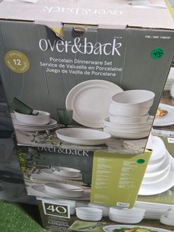 Over & back 12 piece porcelain dinnerware