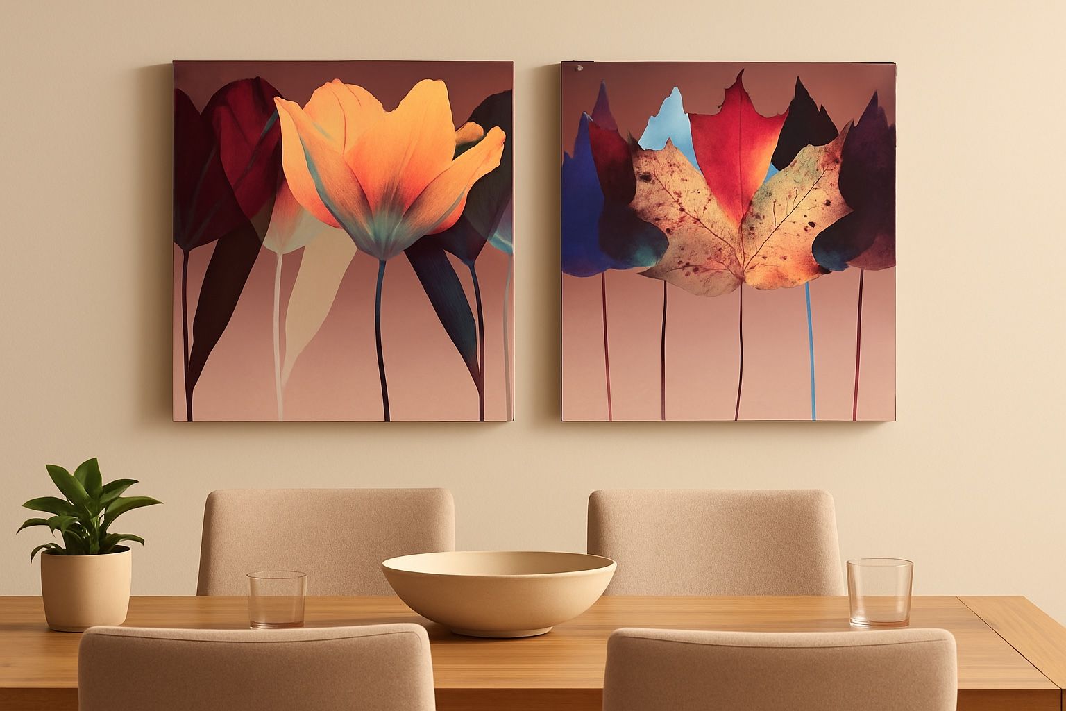 Botanical HomeGoods 2010s Set Of 2 Floral Wall Art Burgundy Amber Botanical Prints, 24x24”