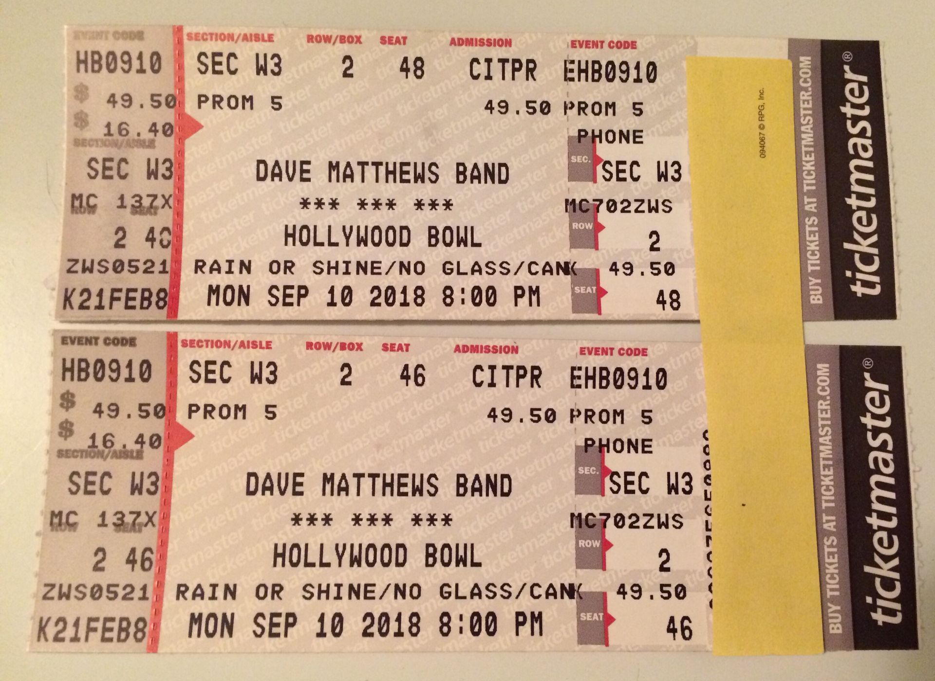 Dave Matthews Band Hollywood Bowl 2 tickets Sold Out Show