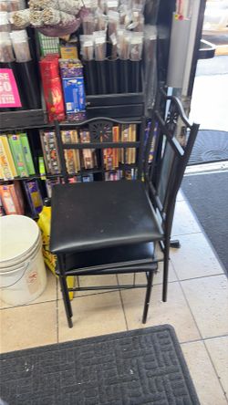Set of 2 Black Metal Dining Chairs with Padded Vinyl Seats