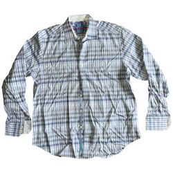 Robert Graham Shirt Men's Large Blue Plaid Button Up Long Sleeve Classic Fit