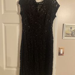 Marina Black Lace And Sequin Cocktail Dress