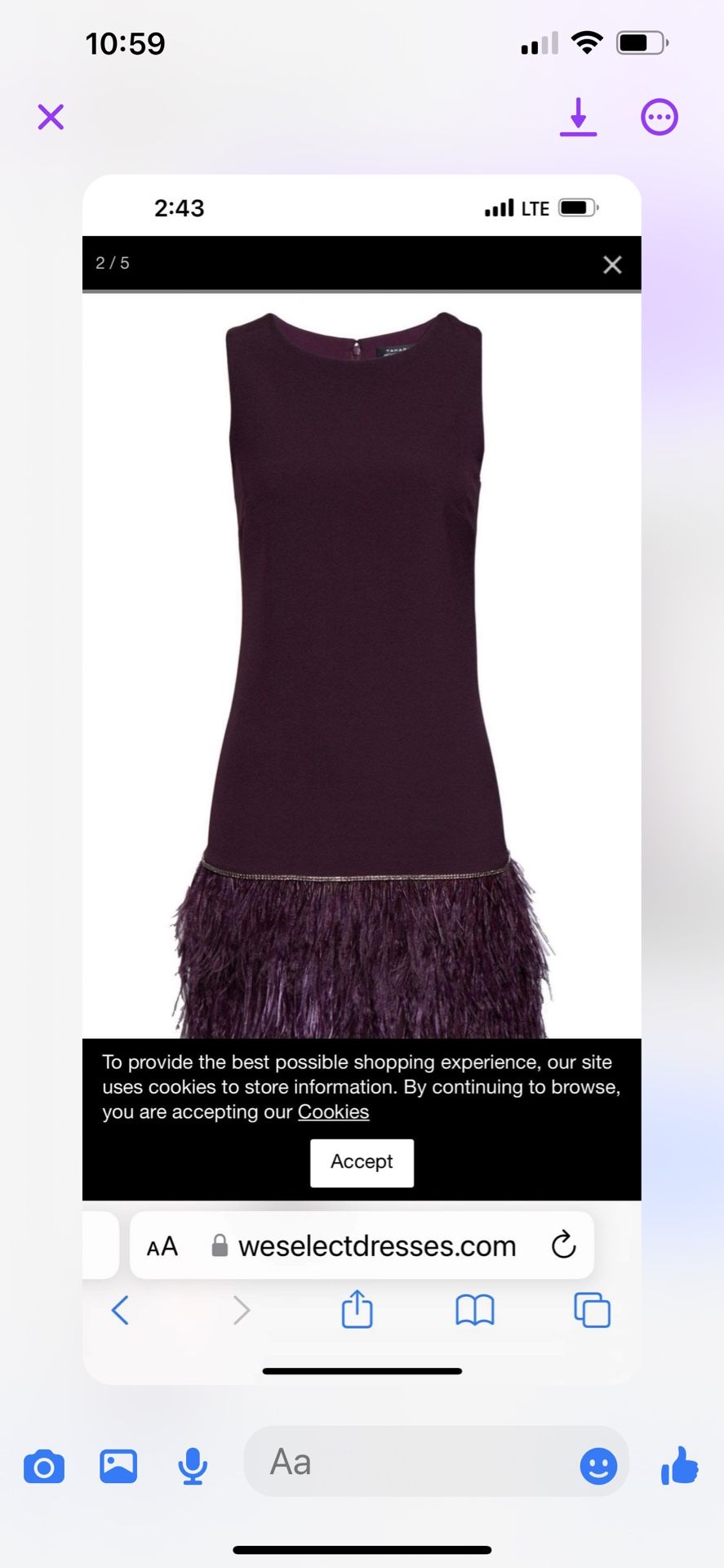 Tahari Purple Dress With Feather Size 14/16