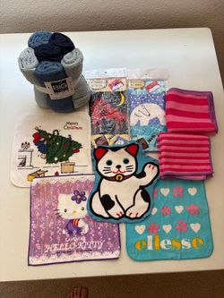 Everything for $2, Lot of 14 Brand New Towels, Wash Cloths, Towel Handkerchiefs, Purchased in Japan (except set of 6 blue towels)All New Items