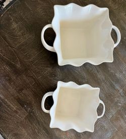 BIA Cordon Bleu White Wavy Porcelain Square Handled Bakers (Set of 2)