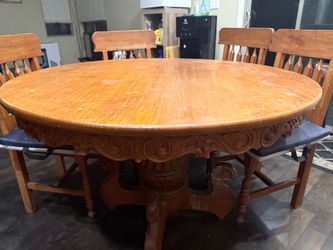Antique Philippines Round Wood Dining Table with Chairs