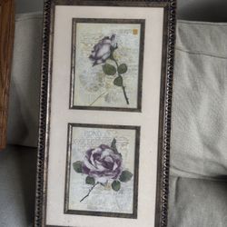 Decorative double-framed floral wall art piece