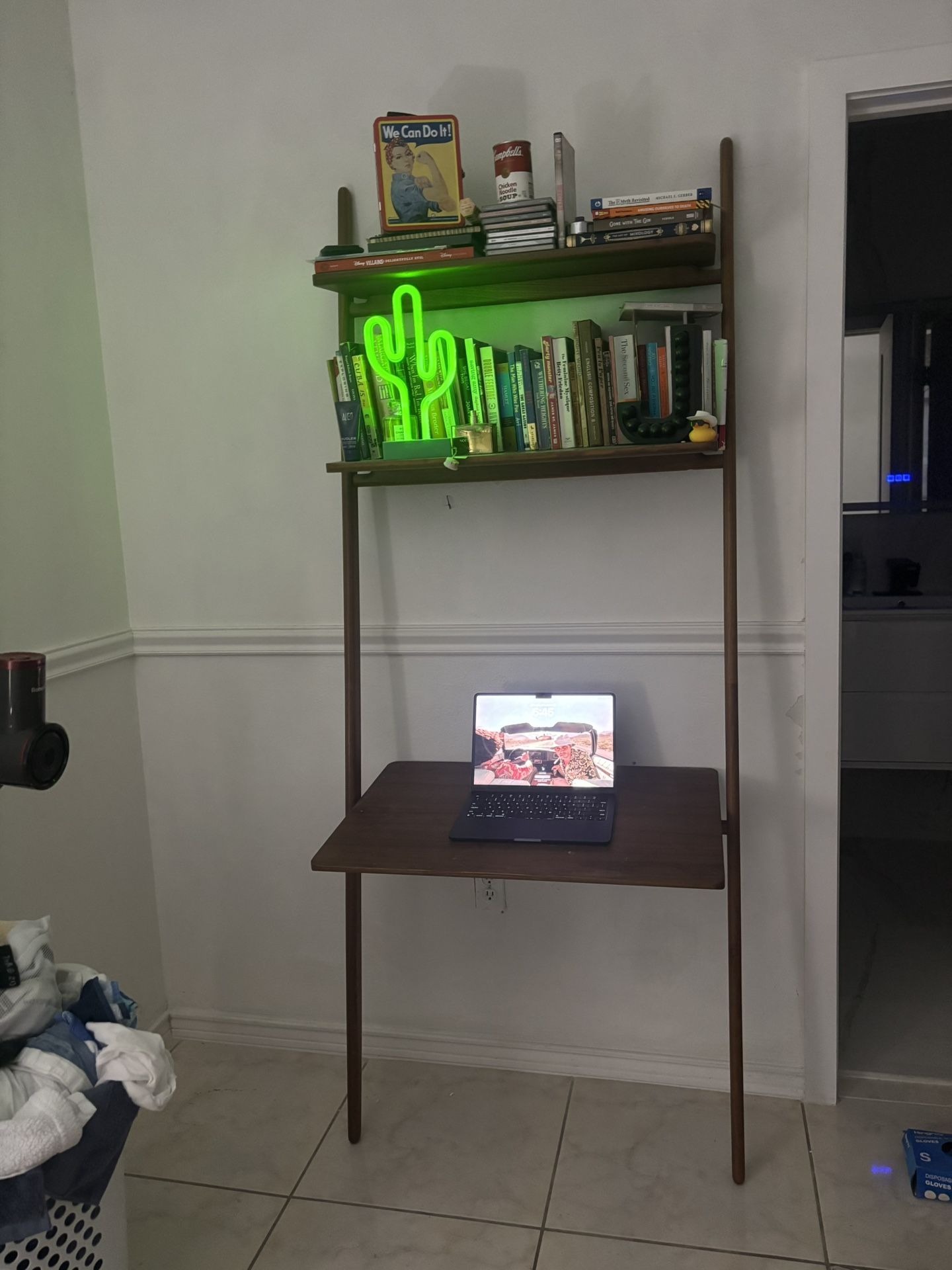 Antique Leaning Bookshelf w Deskspace