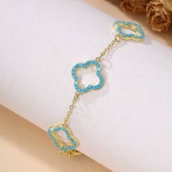 Stainless Steel 18K Pearl Clover Zirconia Bracelet