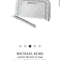 Michael Kors Metallic & Silver Leather Wristlet Wallet