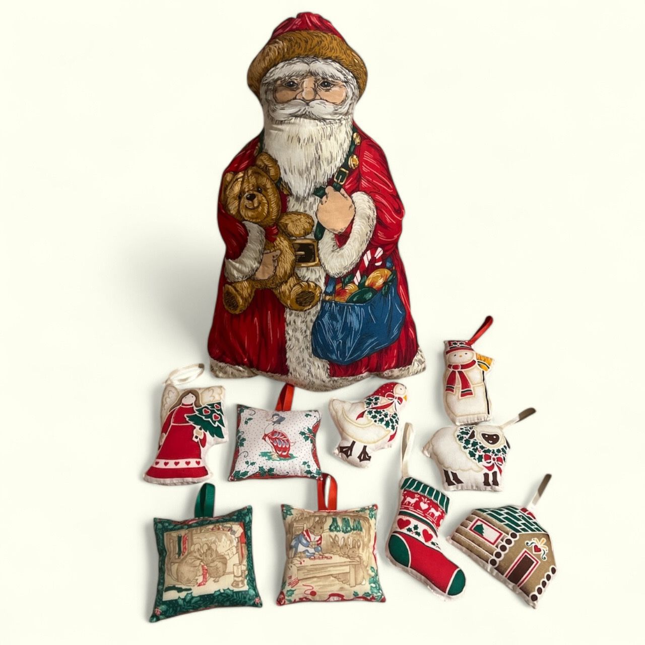 Santa Christmas Pillow 17" Cranston & 9 Christmas Ornament Beatrix Potter Peter