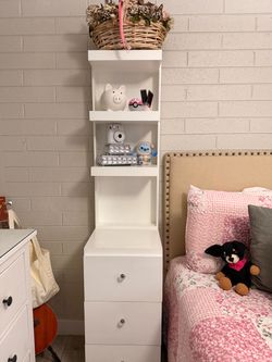 2 White 3-Drawer Nightstand with Crystal Knobs