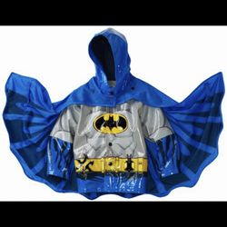 GREAT Batman Super Hero With Removable Cape Raincoat Windbreaker Jacket Coat Size 3-4T