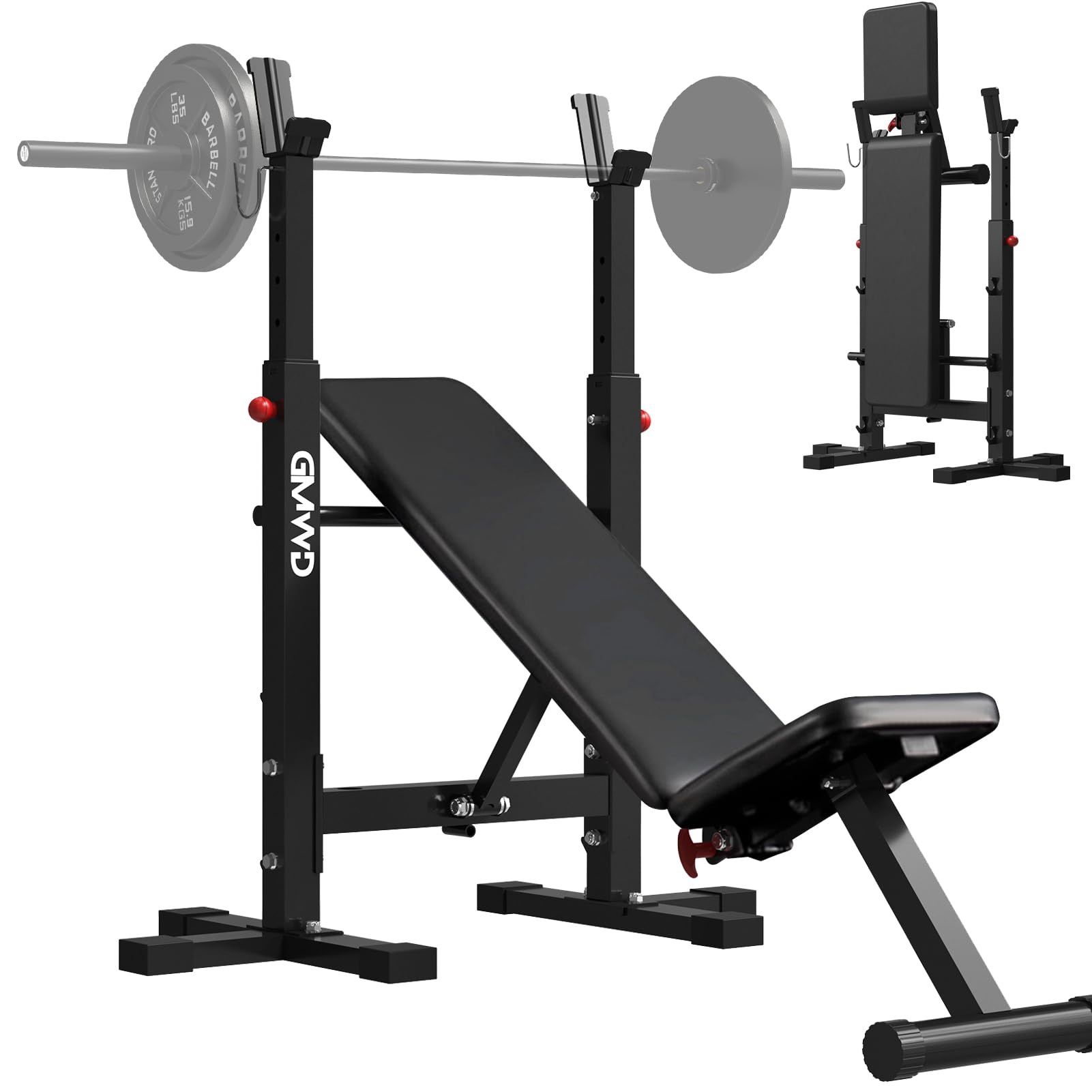 GWMD Bench Press Bench, GMWD Foldable 660LBS Weight Bench Set, Multi-Functional Chest Press Machine with Bar Holder, Flat Incline Bench for Chest, Sho