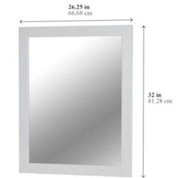 White Wood Frame Mirror, 32”x26.25”, NEW