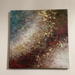 Abstract Textured Canvas Wall Art – Gold, Teal & Burgundy Accents – Modern Home Decor 