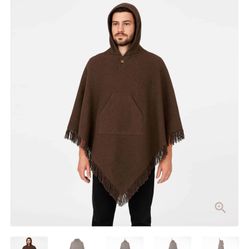 Ecualama Surfers Poncho With Hood & Pocket Llama Wool Brown