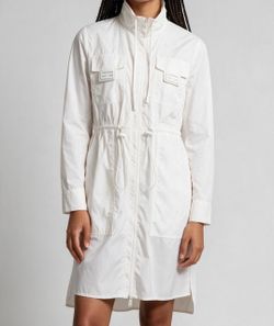 White Zip-Up Utility Dress with Drawstring Waist