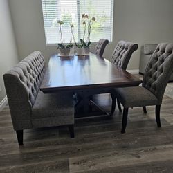 Dining Expandable Table With Bench and Chairs Sets
