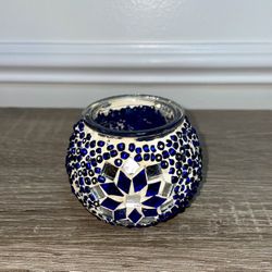 Handmade Blue and White Mosaic Glass Votive Candle Holder…(#13)
