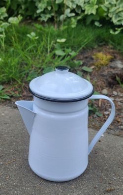 Nice Vintage Black & White Enamel Coffee Pot
