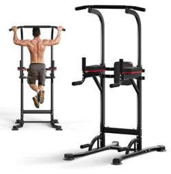 Power Tower Adjustable Height Pull Up & Dip Station Multi-Function Home Strength Training Fitness Workout Station for Home Gym