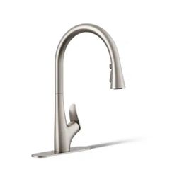 KOHLER Leto Vibrant Stainless Single Handle Deck-mount Pull-down Kitchen Faucet with Sprayer 1820