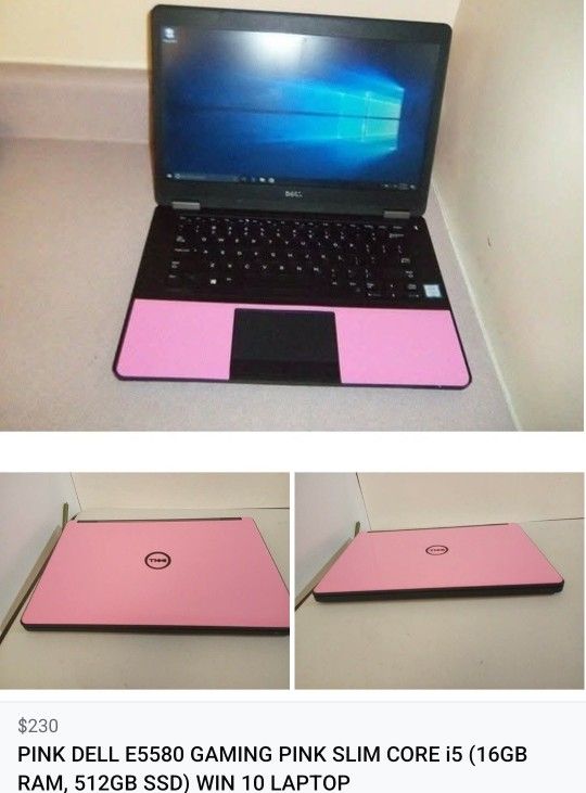 PINK DELL LATITUDE 5580 GAMING PINK SLIM CORE i5 @ 2.4GHz (16GB RAM, 512GB SSD) WINDOWS 10 LAPTOP