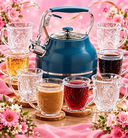 Princess House Tetera Azul Y 8 Tazas