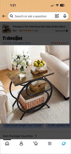 Tribesigns 3-Tier End Table, Industrial Side Table