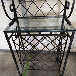 Metal Wine Rack W/3-Tempered Glass Shelves