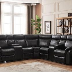 Brand New Black Leather LED Corner Sectional