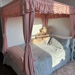 Full size Canopy Bed (Matress, Boxspring, and Drapery Included)