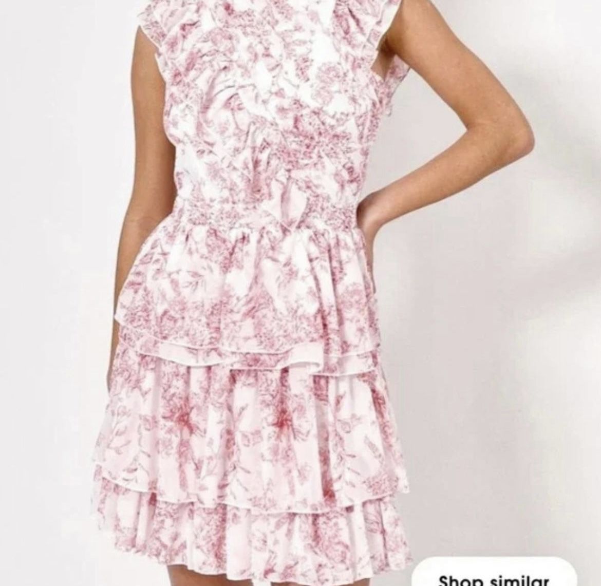 MissGuided Pink Floral Print Tiered Dress Size 4