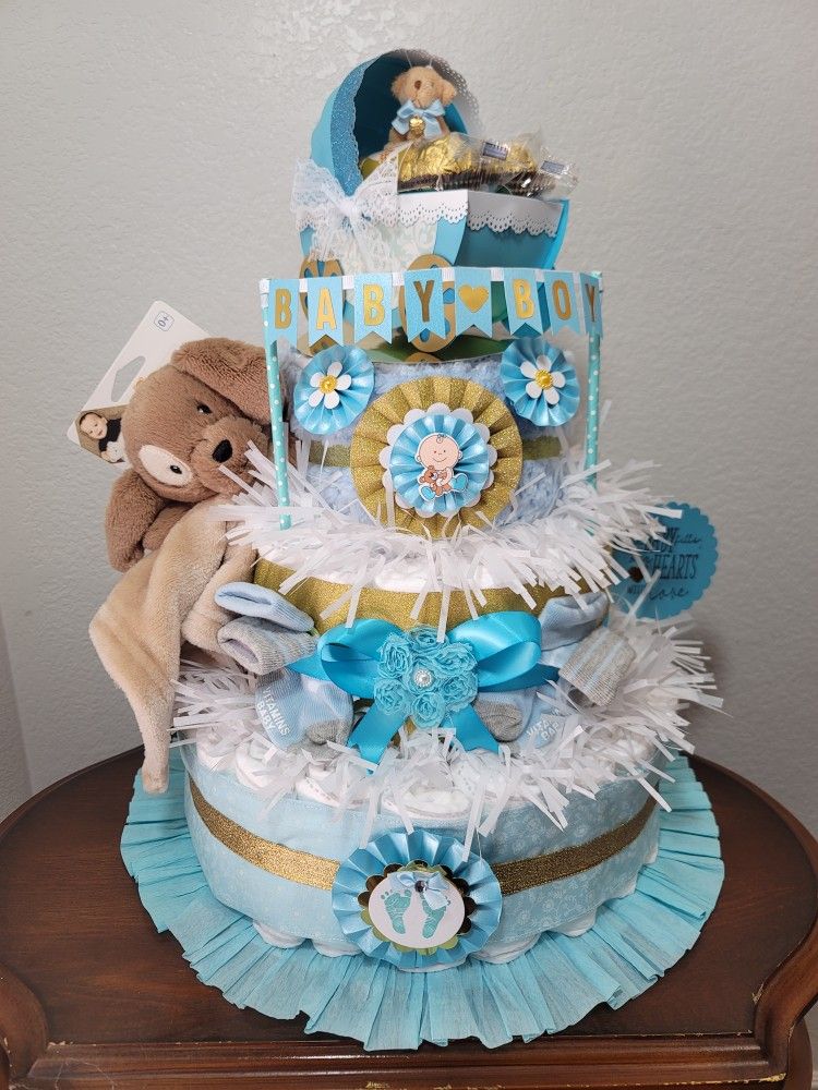 Ready BLUE Diaper Cake For Pick Up