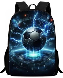 Water and Fire in Soccer Pattern Printed Backpack, Cool Soccer Printed Backpack, Multi Purpose Backpacks (#10, 17in)