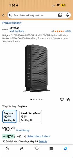 Netgear N600 WiFi cable modem router