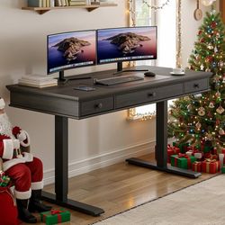 Standing Desk with Drawers, 55 x 23 Inch Electric Height Adjustable