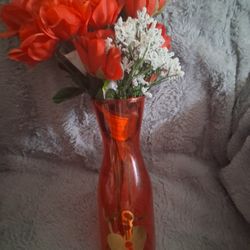 Red Vase With Flowers 
