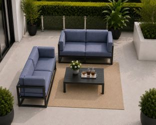 5 Pieces Aluminum Outdoor Patio Furniture Set, 2 loveseats with Coffee Table and Washable Thick Cushions for Porch, Backyard, Deck