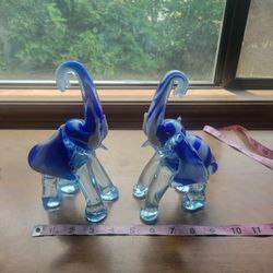 Vintage Glass Elephant 8in Tall (Set Of 2)