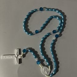 Pink And Blue Rosary Acrylic Necklace 