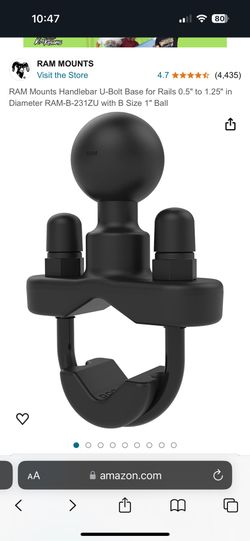 RAM Mounts Handlebar U-Bolt Base for Rails 0.5" to 1.25" in Diameter RAM-B-231ZU with B Size 1" Ball
