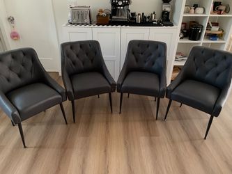 Dining Chairs Set of 4,  Faux Leather with Back Pull Rod. Black
