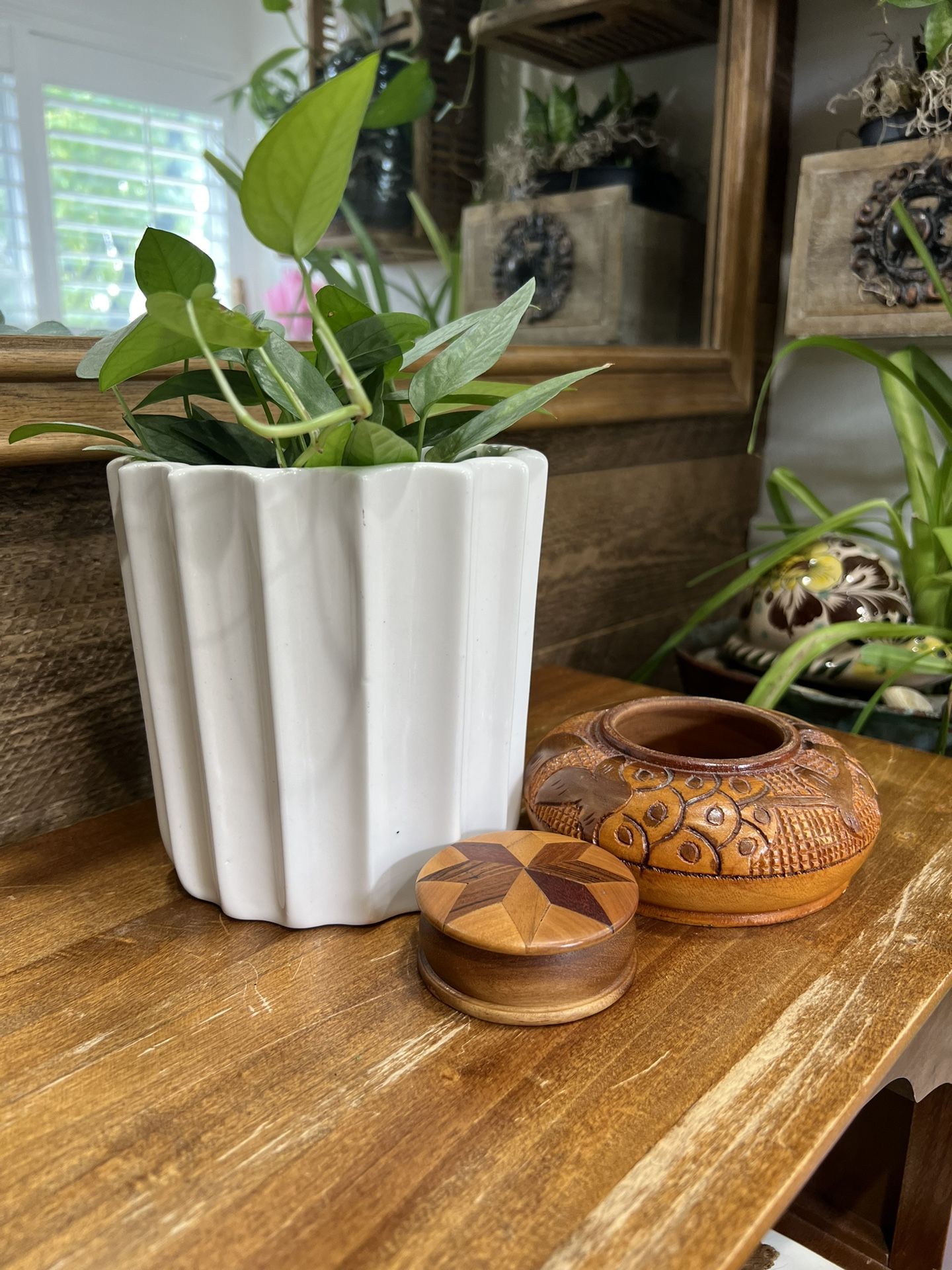 Small Rose North Star Wood Hand Carved Jewelry Box Trinket Ring Boho