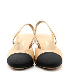 Goatskin Grosgrain Cap Toe CC Slingback Pumps Beige Black