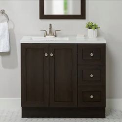 Glacier Bay Bannister 37 in. Single Sink Dusk Bath Vanity with White Cultured Marble Top (Assembled)