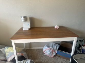 Wood Top Desk with White Frame