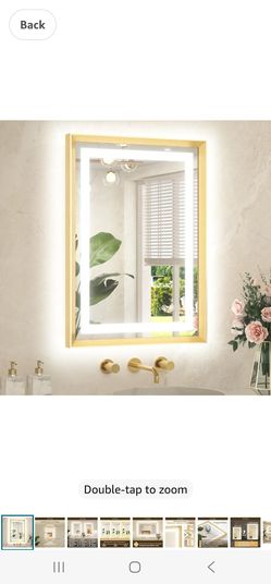 TETOTE 22 x 30 Bathroom LED Mirror Brushed Gold Metal Frame Frontlit & Backlit Vanity Mirror Anti-Fog Stepless Dimmable 3 Colors White/Warm/Natural Mi