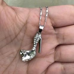 White Gold Plated High Heel Pendant Necklace 